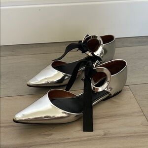 Proenza Schouler Silver Flats with Pointed Toe and leather ties